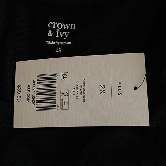 New Crown & Ivy Cotton Modal Long Puff Sleeve T-Shirt Women's Plus Size 2X - Picture 3 of 7